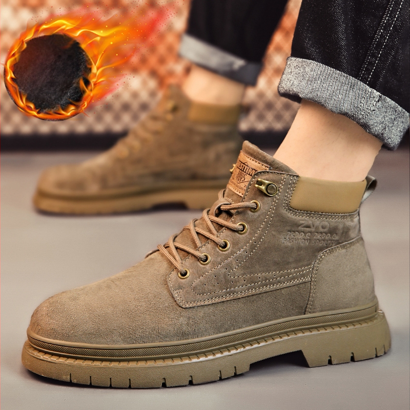 Martin Boots meeste kevad- ja sügiskingad, paksu tallaga, Tooling meeste pehme tallaga, avamisvarrukaga rabarberivärvi saapad, fliisvoodriga talvised puuvillased kingad.