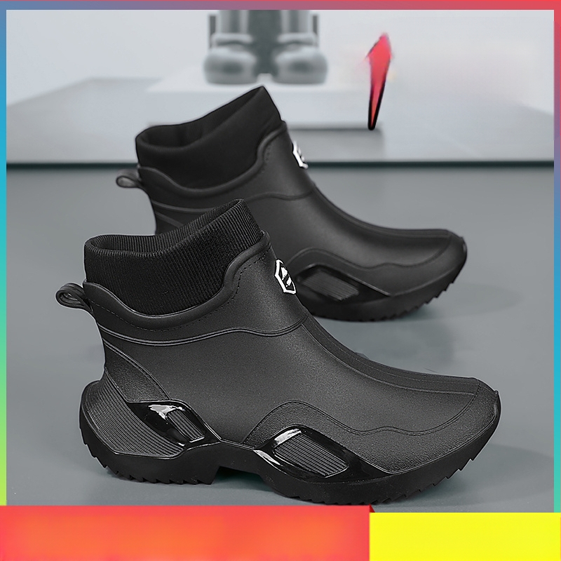 Meeste kevadsaapad köögitööriietusele vastupidavad veekingad Takeaway Rider mustad töökaitsega vihmasaapad