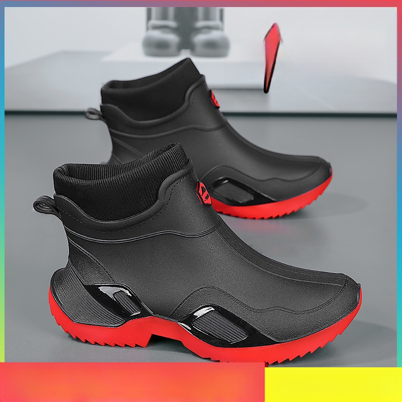 Meeste kevadsaapad köögitööriietusele vastupidavad veekingad Takeaway Rider mustad töökaitsega vihmasaapad