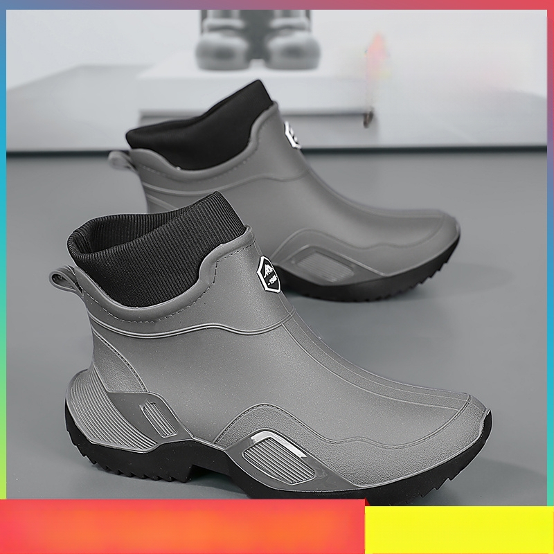 Meeste kevadsaapad köögitööriietusele vastupidavad veekingad Takeaway Rider mustad töökaitsega vihmasaapad