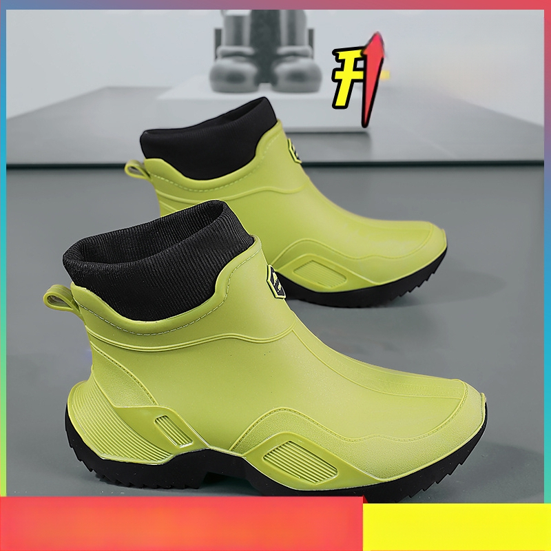 Meeste kevadsaapad köögitööriietusele vastupidavad veekingad Takeaway Rider mustad töökaitsega vihmasaapad