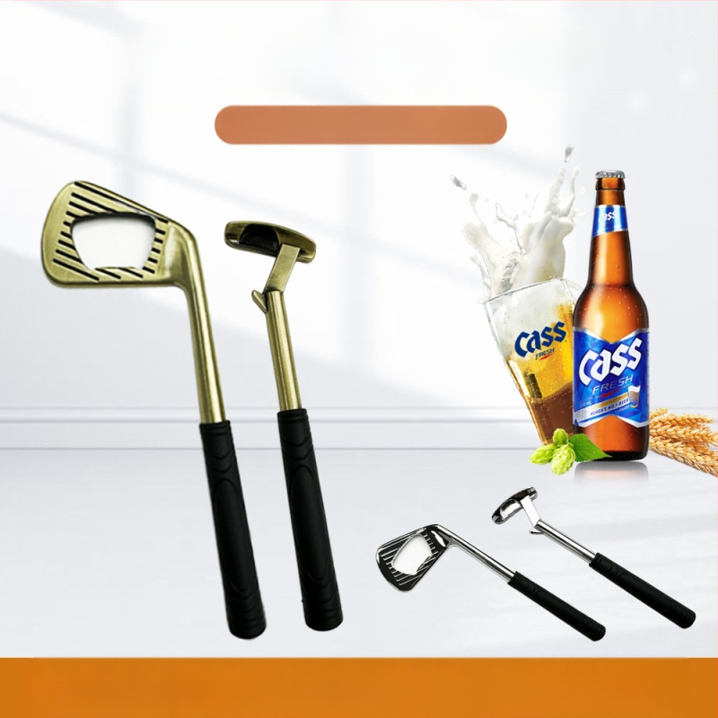 Tiesioginio gamyklinio pardavimo cinko lydinio golfo geležies formos kūrybinis alaus butelių atidarytuvas metalinis butelių atidarytuvas su kryžminiu kraštu yra sandėlyje