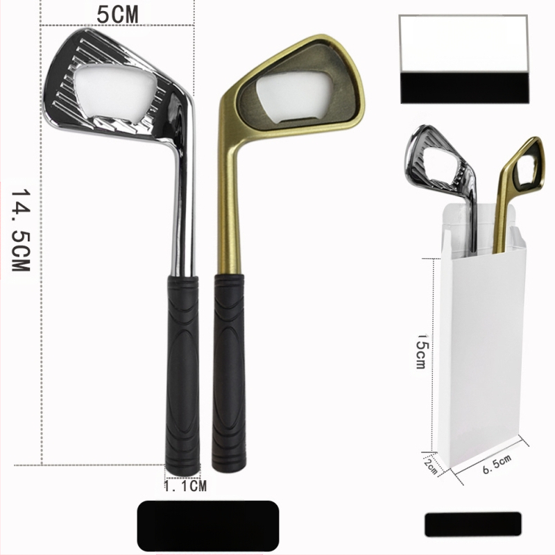 Tiesioginio gamyklinio pardavimo cinko lydinio golfo geležies formos kūrybinis alaus butelių atidarytuvas metalinis butelių atidarytuvas su kryžminiu kraštu yra sandėlyje