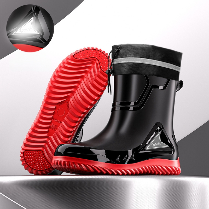 Väliskaubanduse Briti moe meeste keskmise suurusega vihmasaapad, ööpeegeldavad integreeritud pingutusnööriga veekindlad kingad, libisemiskindlad meeste vihmasaapad, kalastuskingad