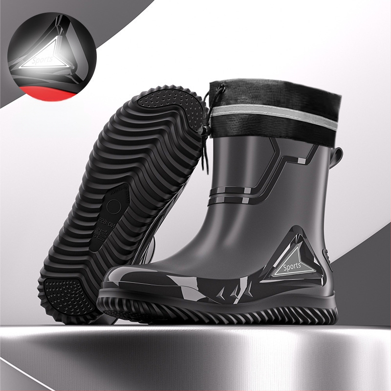 Väliskaubanduse Briti moe meeste keskmise suurusega vihmasaapad, ööpeegeldavad integreeritud pingutusnööriga veekindlad kingad, libisemiskindlad meeste vihmasaapad, kalastuskingad