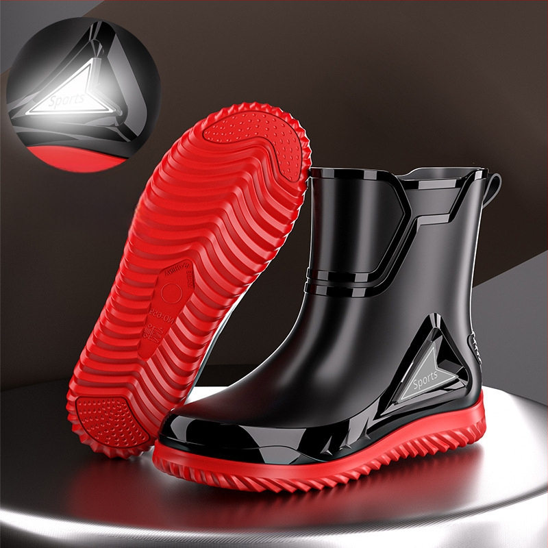 Väliskaubanduse Briti moe meeste keskmise suurusega vihmasaapad, ööpeegeldavad integreeritud pingutusnööriga veekindlad kingad, libisemiskindlad meeste vihmasaapad, kalastuskingad