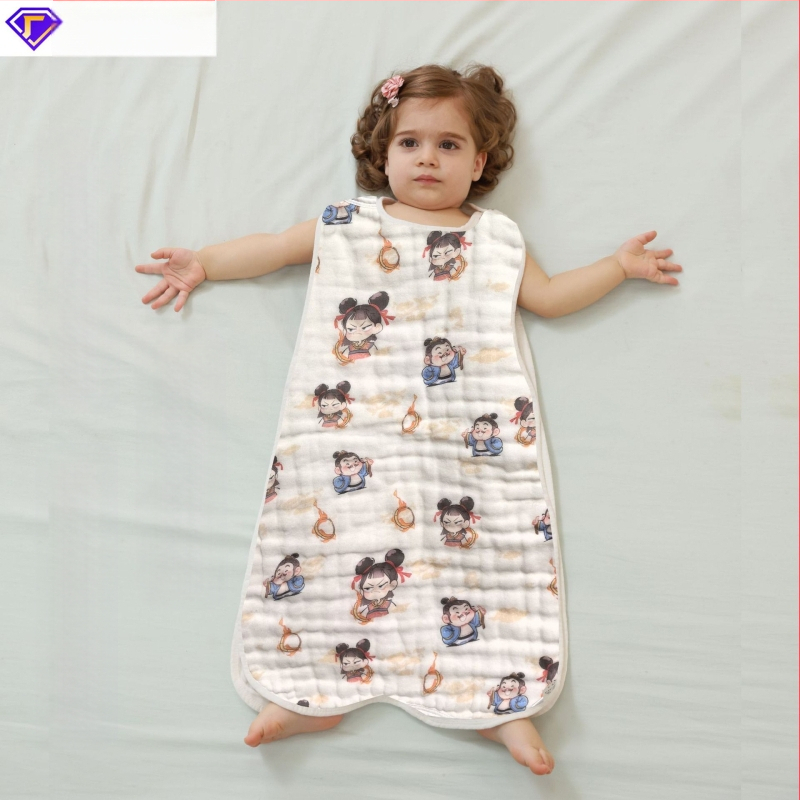 Двустранен бебешки спален чувал тип жилетка, бебешко, чисто памучно марля, защита на корема за новородено, против ритане, тънко и удобно за спане