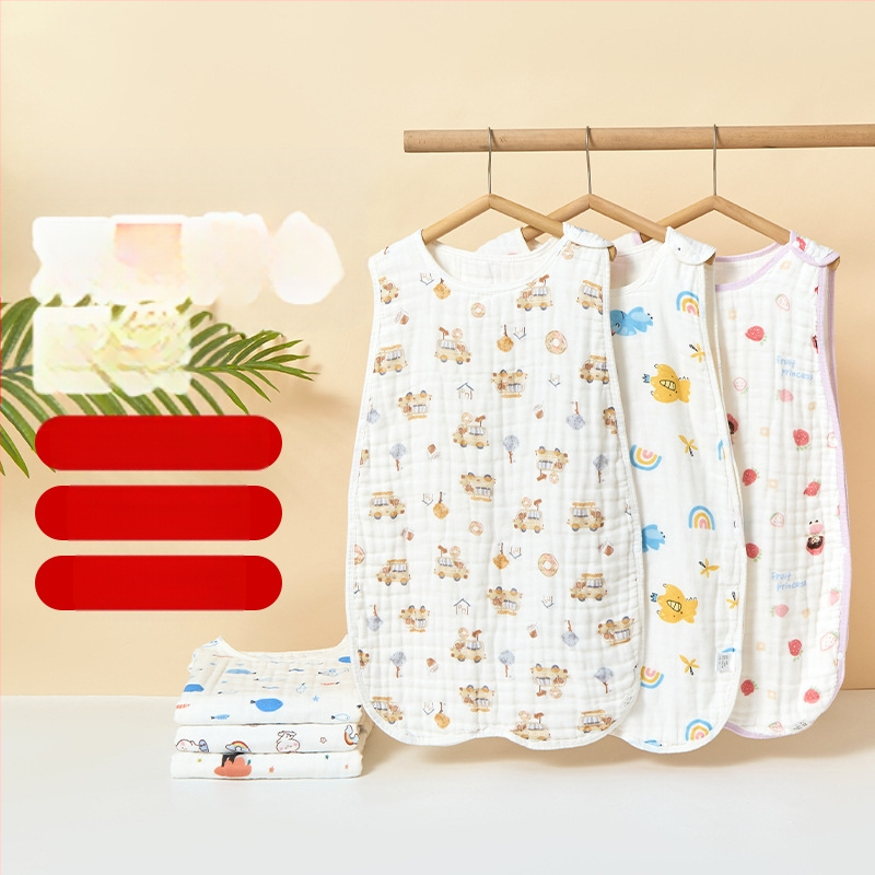 Двустранен бебешки спален чувал тип жилетка, бебешко, чисто памучно марля, защита на корема за новородено, против ритане, тънко и удобно за спане