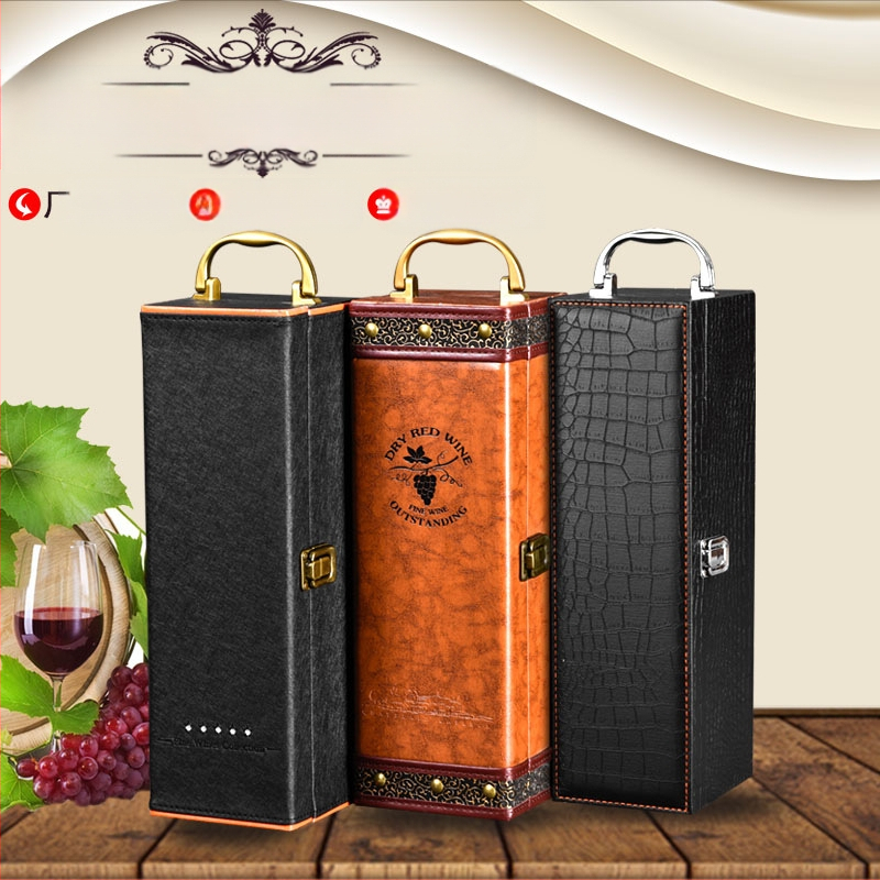 Подаръчна кутия за единична бутилка червено вино, 1 бутилка, разширена кутия за червено и бяло вино, класическа универсална подаръчна кутия за вино