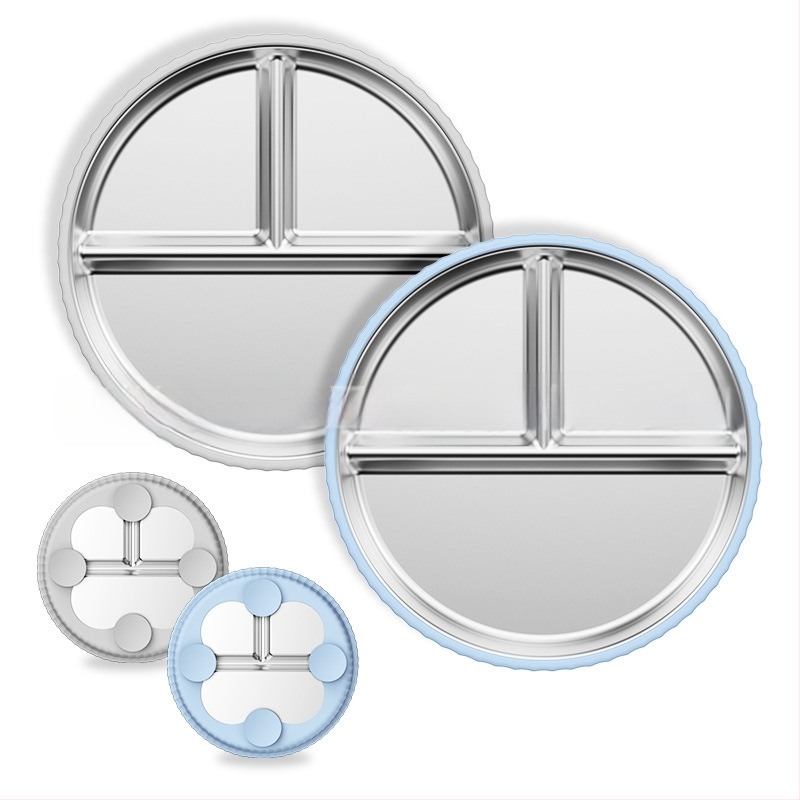 Laste söögitaldrikute komplekt, väikesed lauanõude komplektid, silikoonist, kukkumiskindel, eemaldatav, 304 roostevabast terasest söögitaldrik iminapaga