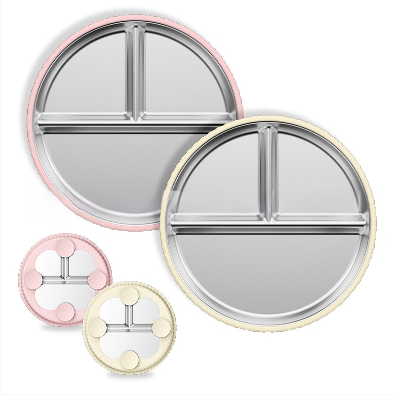 Laste söögitaldrikute komplekt, väikesed lauanõude komplektid, silikoonist, kukkumiskindel, eemaldatav, 304 roostevabast terasest söögitaldrik iminapaga