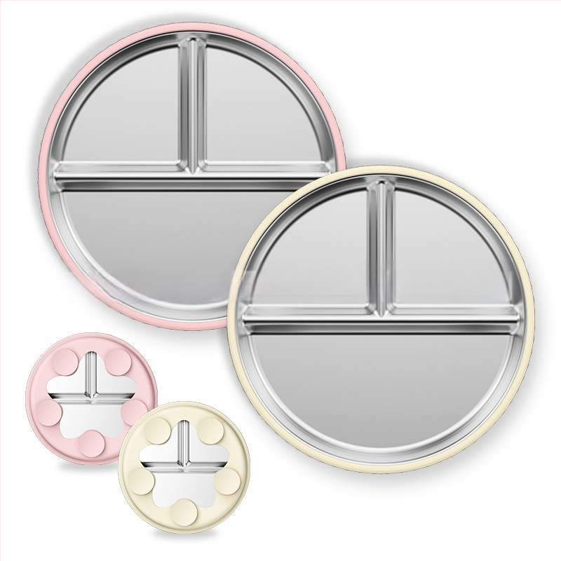 Laste söögitaldrikute komplekt, väikesed lauanõude komplektid, silikoonist, kukkumiskindel, eemaldatav, 304 roostevabast terasest söögitaldrik iminapaga