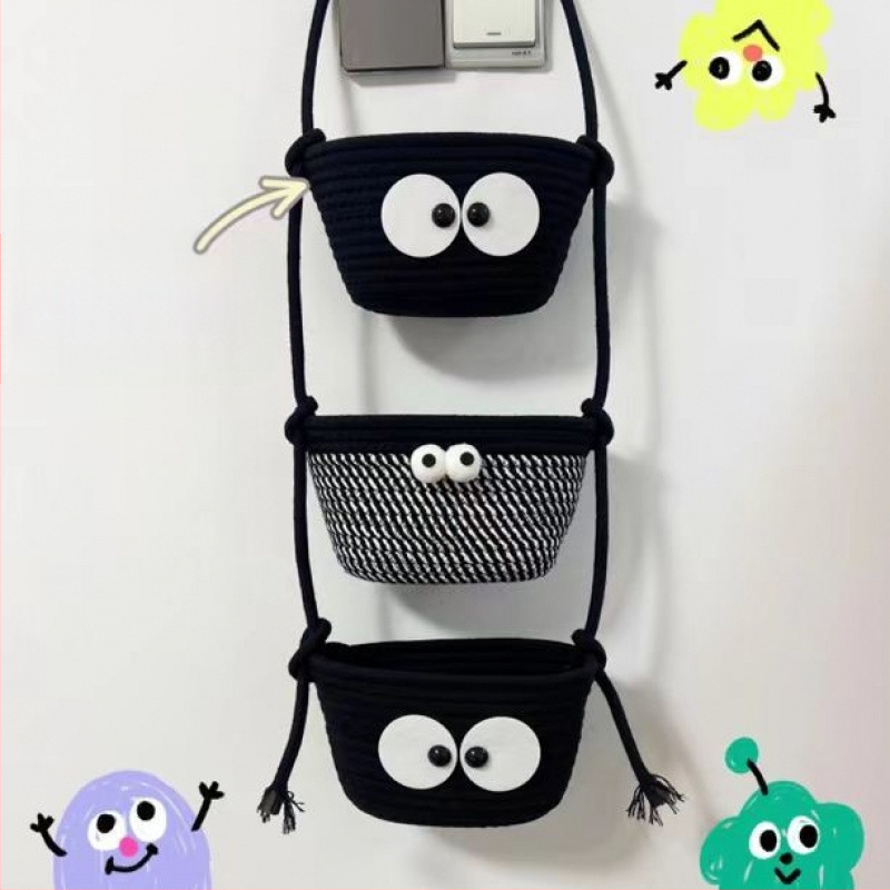 Seinale kinnitatav hoiukorv, rippkorv, ühiselamutoa hoiuriiul, seinale kinnitatav kott, puuvillase niidiga kootud seinale kinnitatav uks, tagaseina hoiukorv