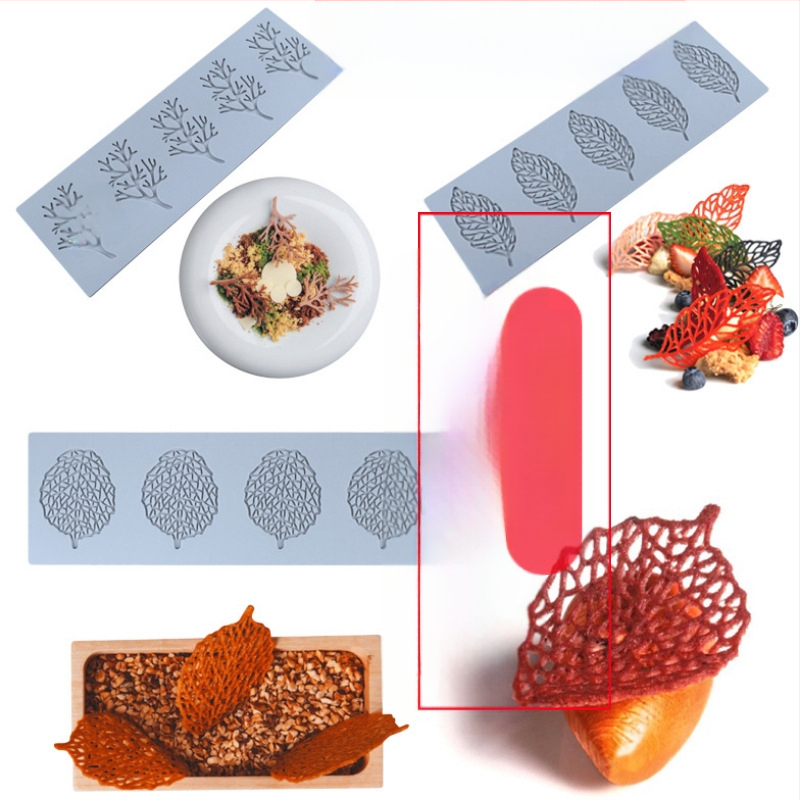 Nėrinių iškirptų lapų traškių formų kūrybinė patiekalų dekoracija molekulinė virtuvė prancūziškų lapų šokolado silikoninė kepimo forma