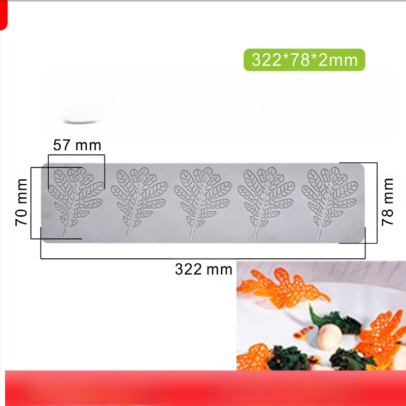 Nėrinių iškirptų lapų traškių formų kūrybinė patiekalų dekoracija molekulinė virtuvė prancūziškų lapų šokolado silikoninė kepimo forma