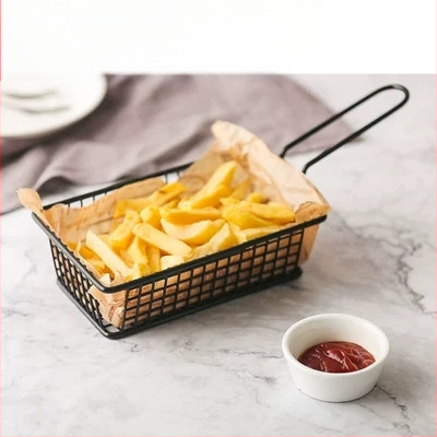 Amerikietiško stiliaus kūrybingi stalo įrankiai, geležiniai kepti užkandžių krepšeliai, bulvyčių fri krepšeliai, kepti krepšeliai, desertui skirti kepti viščiukai, duonos krepšeliai, lėkščių indai