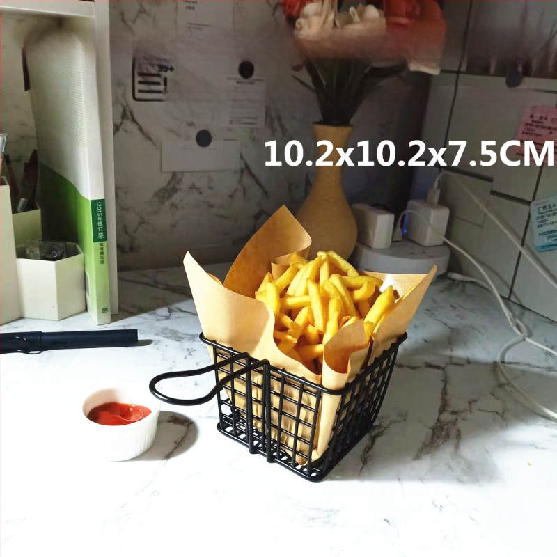 Amerikietiško stiliaus kūrybingi stalo įrankiai, geležiniai kepti užkandžių krepšeliai, bulvyčių fri krepšeliai, kepti krepšeliai, desertui skirti kepti viščiukai, duonos krepšeliai, lėkščių indai