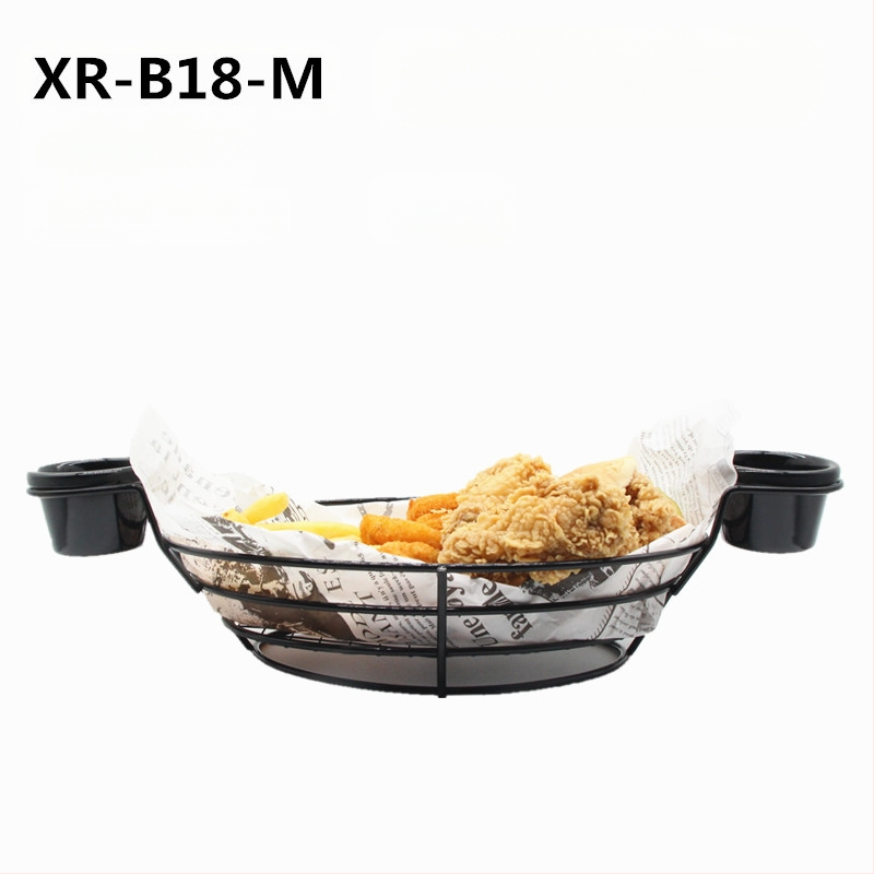 Amerikietiško stiliaus kūrybingi stalo įrankiai, geležiniai kepti užkandžių krepšeliai, bulvyčių fri krepšeliai, kepti krepšeliai, desertui skirti kepti viščiukai, duonos krepšeliai, lėkščių indai