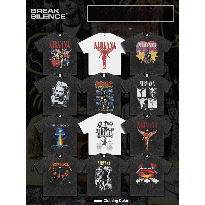 Nirvana Rock American 3D digitaaltrükiga retro lühikeste varrukatega T-särk, piiriülese trükiga, Ameerika moodne vintage puuvillaimitatsioon