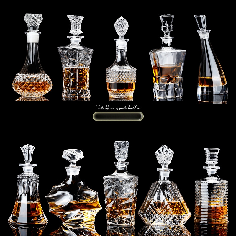 Europietiško stiliaus krištolo stiklinis vyno butelis, asmeninis dekanteris, buitinis sandarus vyno butelis su dangteliu, vyno dozatorius, raudonojo vyno vyno butelis