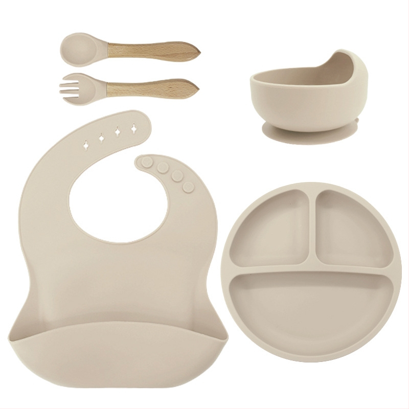 Tacâmuri din silicon pentru mamă și bebeluș, bol pentru mâncare pentru bebeluși, accesorii pentru hrănire, farfurie din silicon alimentar, bavetă, cană cu apă, furculiță și lingură, transfrontaliere