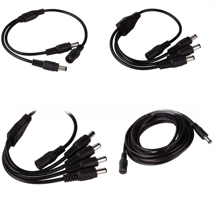 Nuolatinės srovės maitinimo laidas, vieno–trijų LED monochromatinių šviesos juostų, vieno–trijų stebėjimo maitinimo prailgintuvas, LED jungtis be litavimo