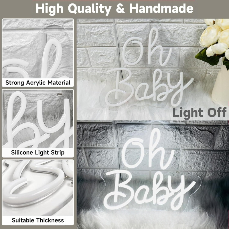 „Amazon“ karštas išpardavimas „Oh Baby“ neoninis ženklas su šviesiu akrilu, raižytas lentos žaidimas, gimtadienio vakarėlio dekoravimas