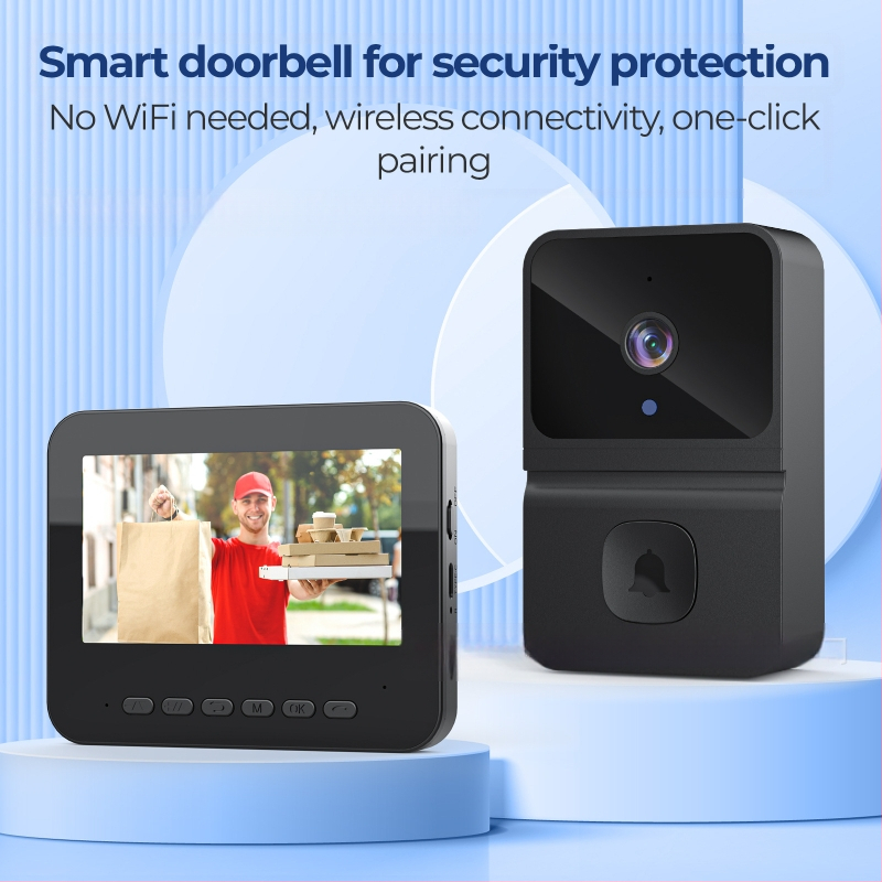 Privaatne mudel, väikese energiatarbega traadita video uksekell, intercom, otseühendusega, ilma WiFi-ta nutikas uksekell ekraanikomplektiga