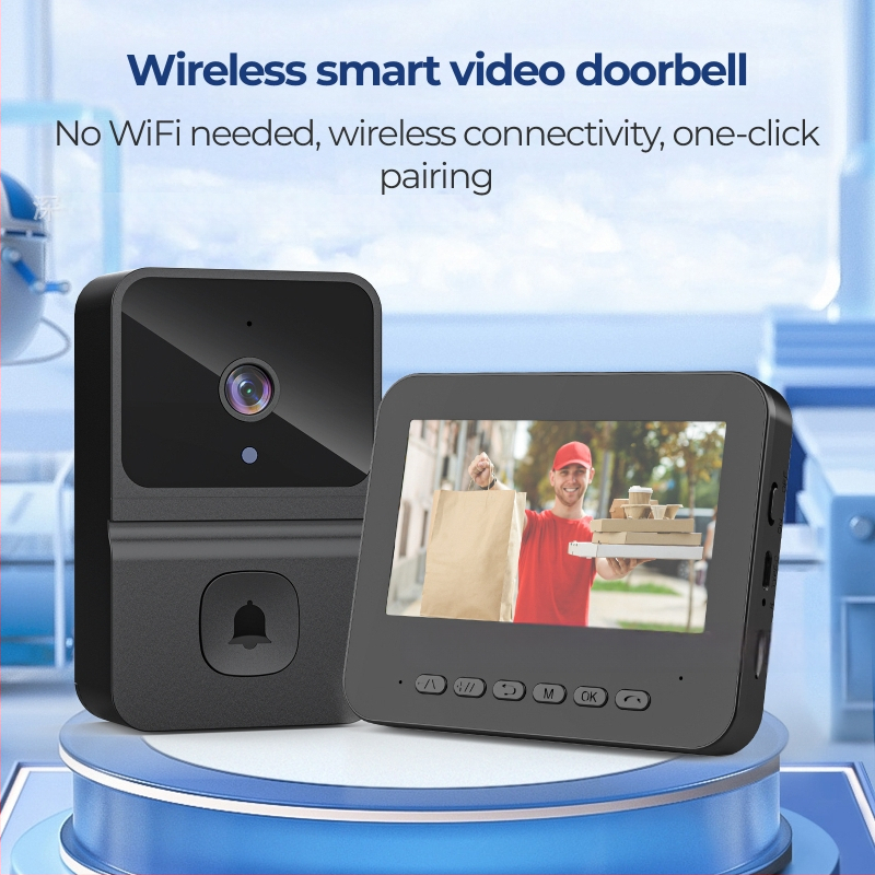 Privaatne mudel, väikese energiatarbega traadita video uksekell, intercom, otseühendusega, ilma WiFi-ta nutikas uksekell ekraanikomplektiga