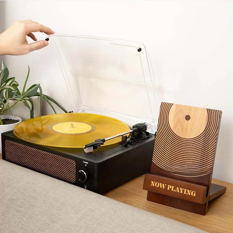 Puidust vinüülplaatide hoiustamise vitriinkapi kokkupandav lauaplaadi hoiustusklamber