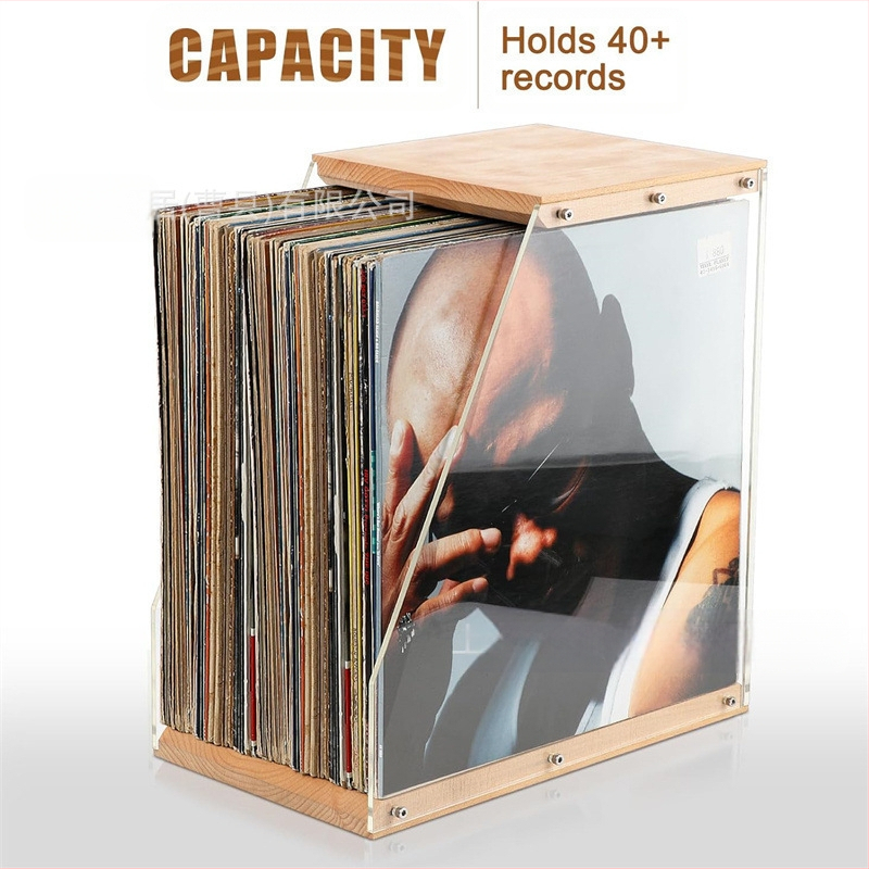 Puidust plaadiriiul, lauakaunistused, läbipaistev vinüülplaatide vitriin, teibist raamatute hoiukarp, täispuidust hoiukarp