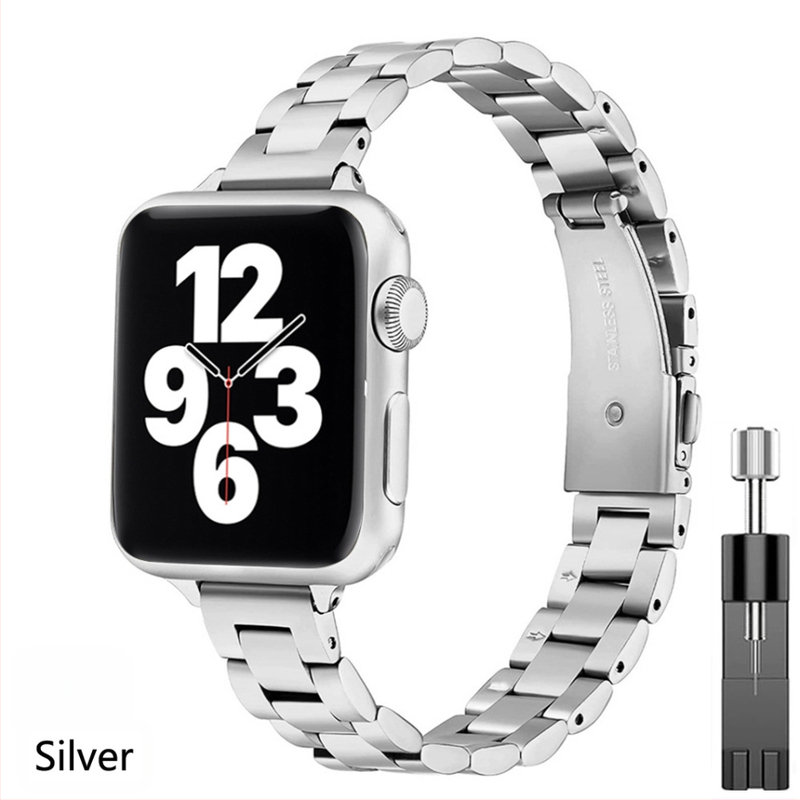 Sobib Apple Watchi rihmadele: õhuke, roostevabast terasest rihm, iwatch, väikese vöökohaga naiste 14 mm kolme rihmaga terasest rihm