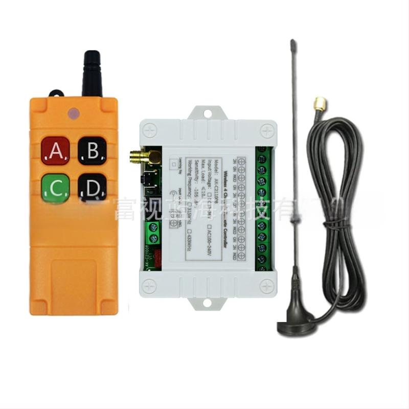 AC100-250V 4 csatornás 433 vezeték nélküli ReMote vezérlőkapcsoló multifunkciós hátsó lemezes daru távirányító 2000M ReMote