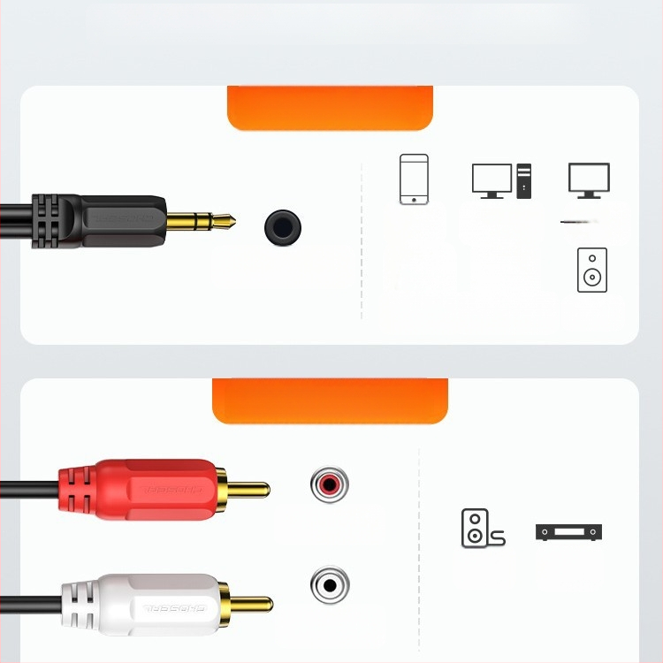 Akihabara QS6721 3,5 mm topelt-Lotus One ja Two 3,5 kuni 2 RCA arvutikõlari liiniheli jaoks