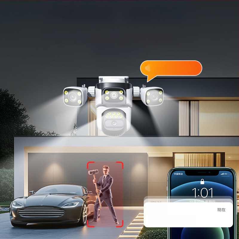 Gamyklinis tiesioginis belaidis „WiFi“ trijų akių pistoleto rutulinio sujungimo stebėjimo kamera lauko dvigubai kamerai, laisvo srauto, atspari vandeniui lauko sąlygomis