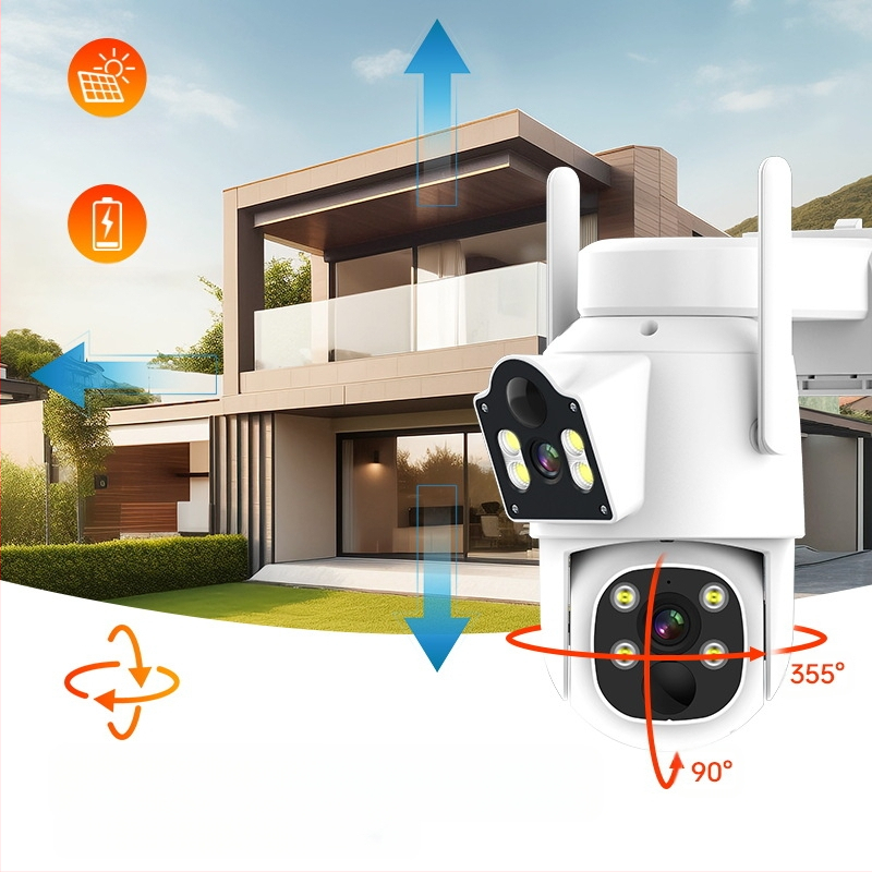 Διόφθαλμη ηλιακή κάμερα παρακολούθησης εξωτερικού χώρου χαμηλής ισχύος, αδιάβροχη ασύρματη κάμερα παρακολούθησης Wifi, πλήρες χρώμα HD