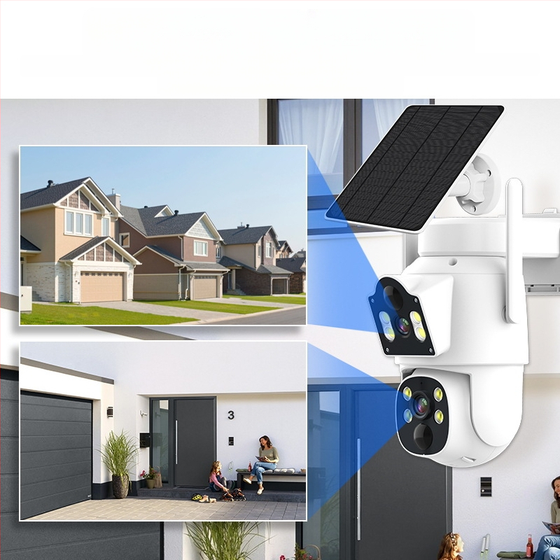 Διόφθαλμη ηλιακή κάμερα παρακολούθησης εξωτερικού χώρου χαμηλής ισχύος, αδιάβροχη ασύρματη κάμερα παρακολούθησης Wifi, πλήρες χρώμα HD