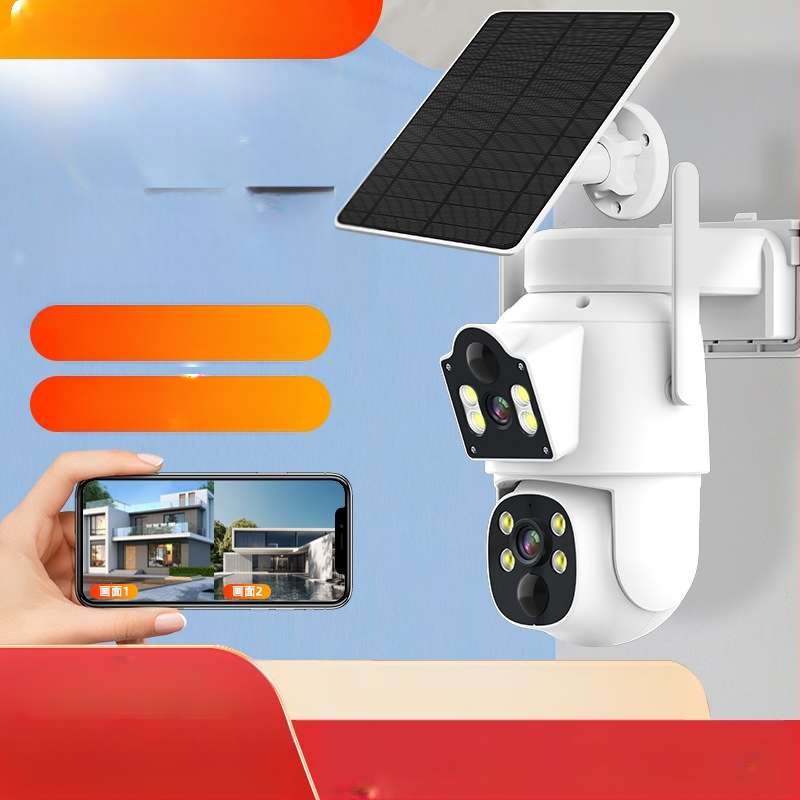 Διόφθαλμη ηλιακή κάμερα παρακολούθησης εξωτερικού χώρου χαμηλής ισχύος, αδιάβροχη ασύρματη κάμερα παρακολούθησης Wifi, πλήρες χρώμα HD