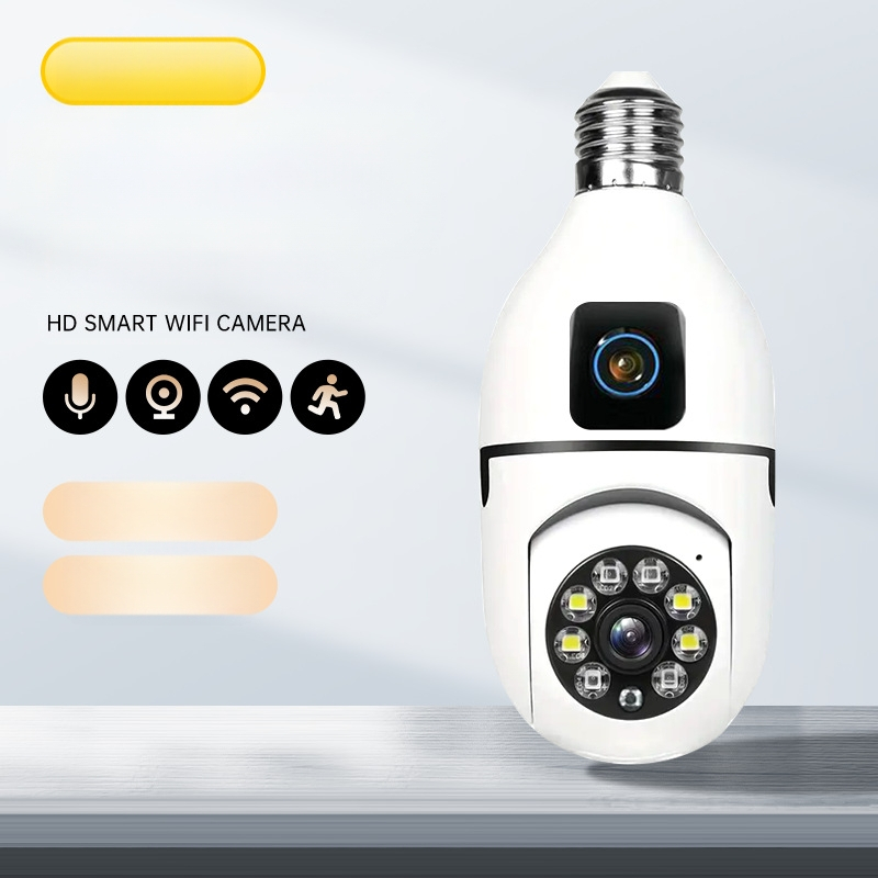 Tarpvalstybinė dviejų objektyvų lemputės stebėjimo kamera namams su belaidžiu WIFi 360 laipsnių HD vidaus lempos laikiklio kamera