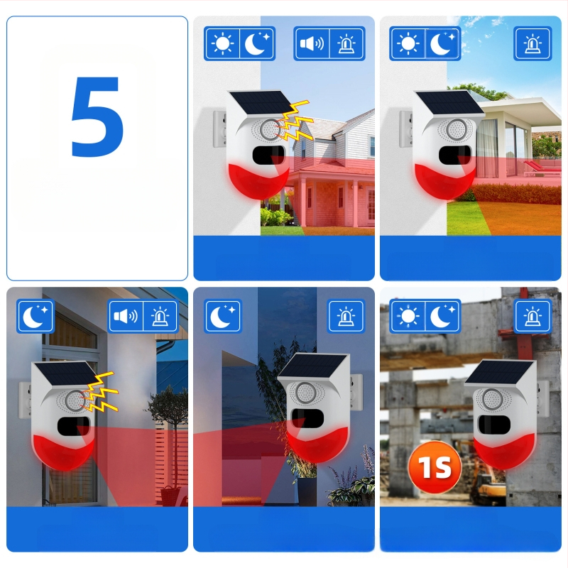 Външна слънчева алармена система против кражба за врати и прозорци, индукция на човешкото тяло, инфрачервена звукова и светлинна аларма на място, водоустойчива домакинска