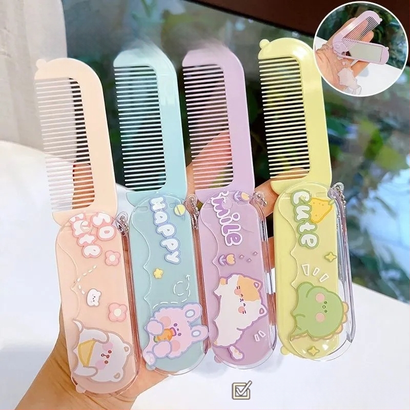 Hordozható kis fésűtükör öltöny rajzfilm összecsukható fésű gyermek diákkollégiumi sminktükör fedő frufru fésűvel