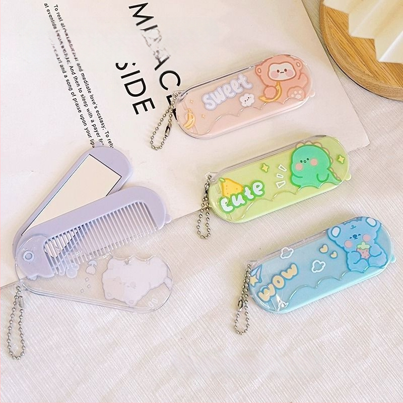 Hordozható kis fésűtükör öltöny rajzfilm összecsukható fésű gyermek diákkollégiumi sminktükör fedő frufru fésűvel