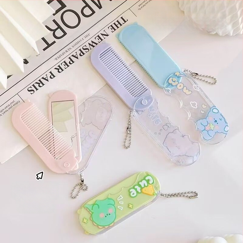Hordozható kis fésűtükör öltöny rajzfilm összecsukható fésű gyermek diákkollégiumi sminktükör fedő frufru fésűvel