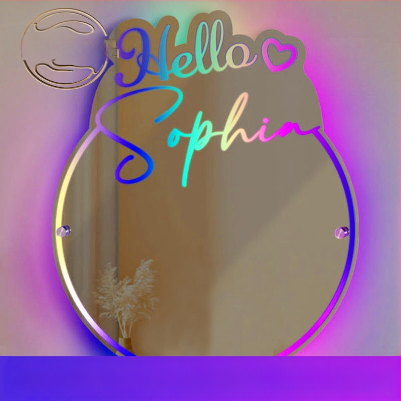 Temu Xiyin - Személyre szabott, világító, névvel ellátott, kerek tükörlámpa, személyre szabott éjjeliszekrény-díszek, függővilágítás