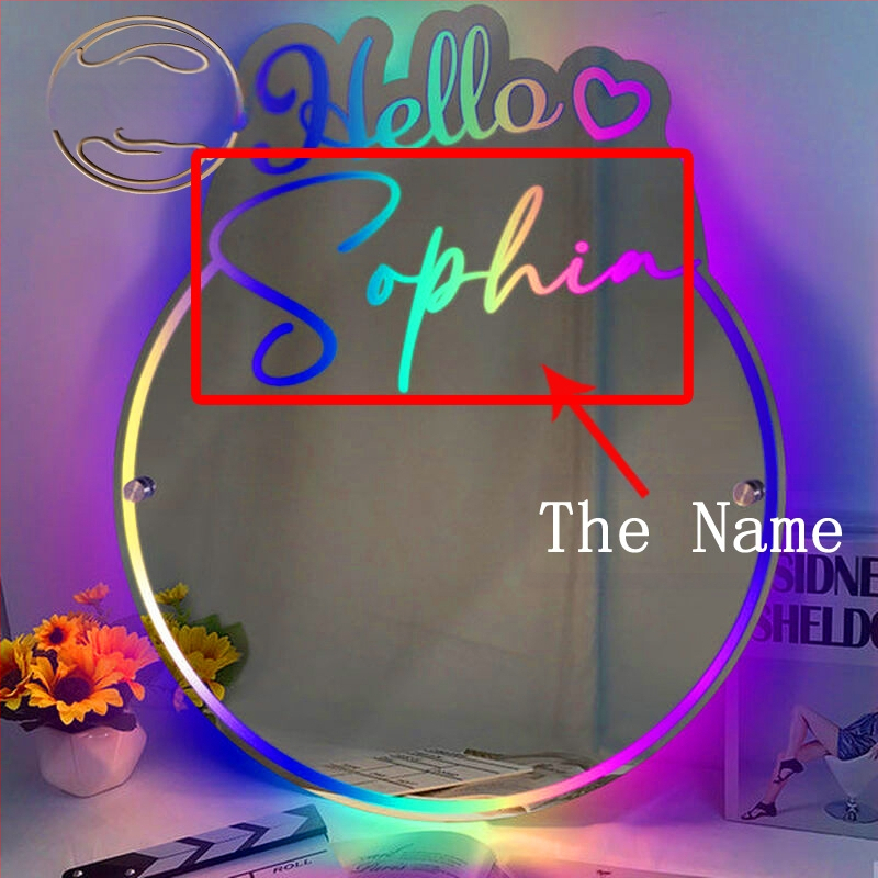 Temu Xiyin - Személyre szabott, világító, névvel ellátott, kerek tükörlámpa, személyre szabott éjjeliszekrény-díszek, függővilágítás