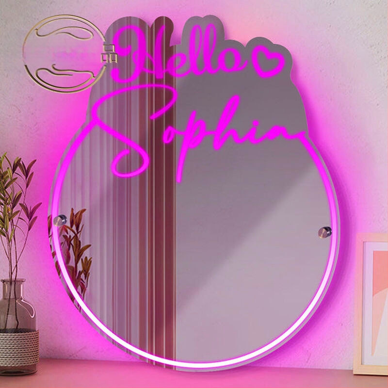 Temu Xiyin - Személyre szabott, világító, névvel ellátott, kerek tükörlámpa, személyre szabott éjjeliszekrény-díszek, függővilágítás