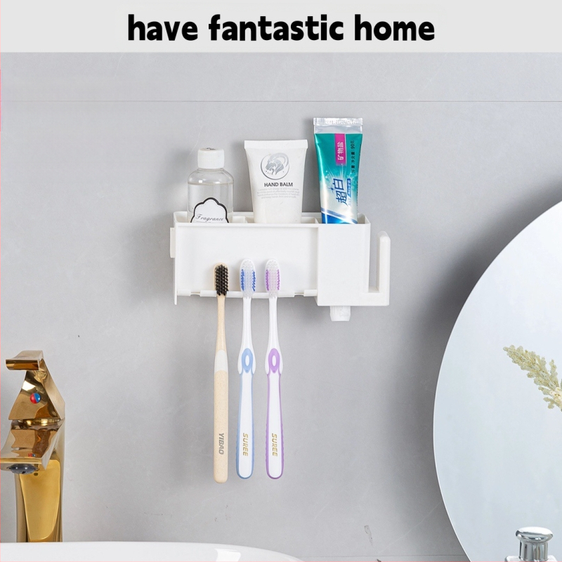 [Bross-Border Dropshipping] Kūrybingas dantų šepetėlių laikymo stovas be perforavimo, burnos skalavimo skysčio ir dantų šepetėlio puodelių laikymas, automatinis dantų pastos spaustuvas