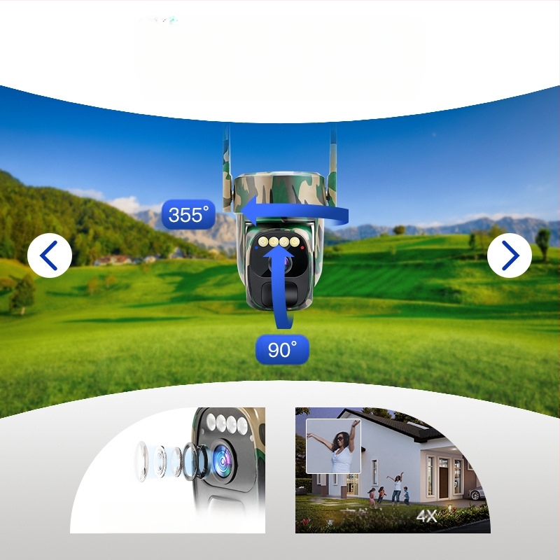 Mājas saules novērošanas kamera ar mobilo tālruni, tālvadības HD panorāmas nakts redzamības āra ūdensizturīga bezvadu kamera