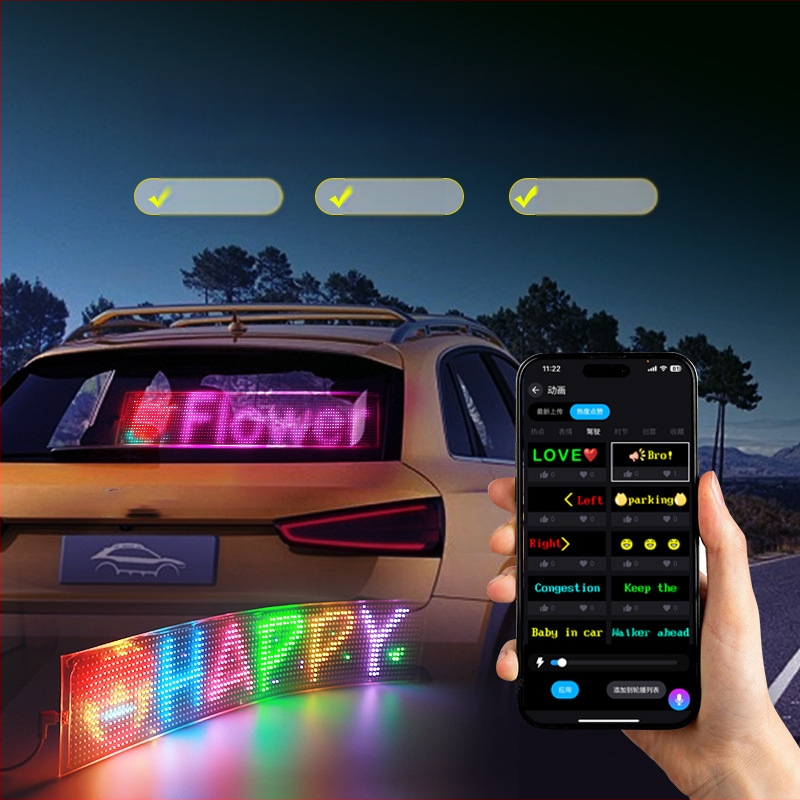 Skaidrus išmanusis LED lankstus automobilio ekranas slenkantis ekranas automobilio galinio lango reklaminis šypsenėlių automobilio lipdukas išmanusis automobilis