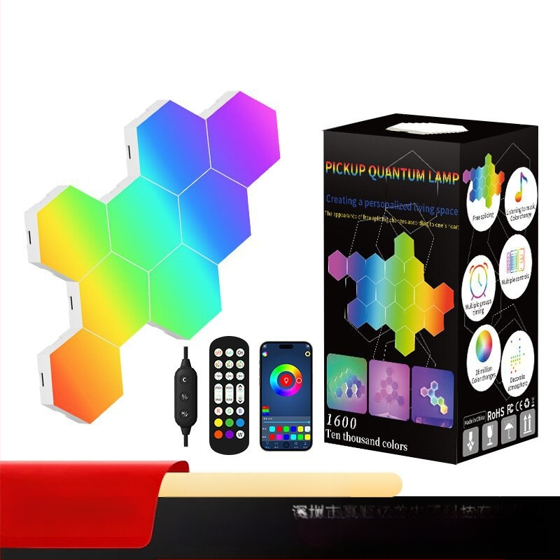 RGB sešstūra kvantu lampa LED šūnveida lampa dekoratīva lampa naktslampa sienas lampa elektriskā sacensību atmosfēras lampa maģiska krāsu uzņemšanas lampa